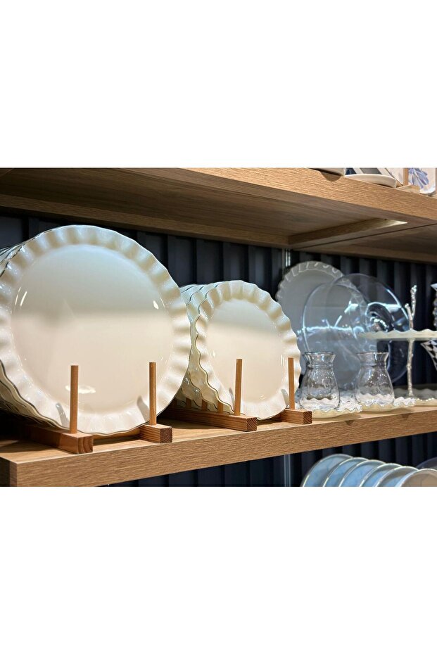 34 Piece Solid Cream Platinum Gilded Cake Tea Serving Catering Set for 6 People