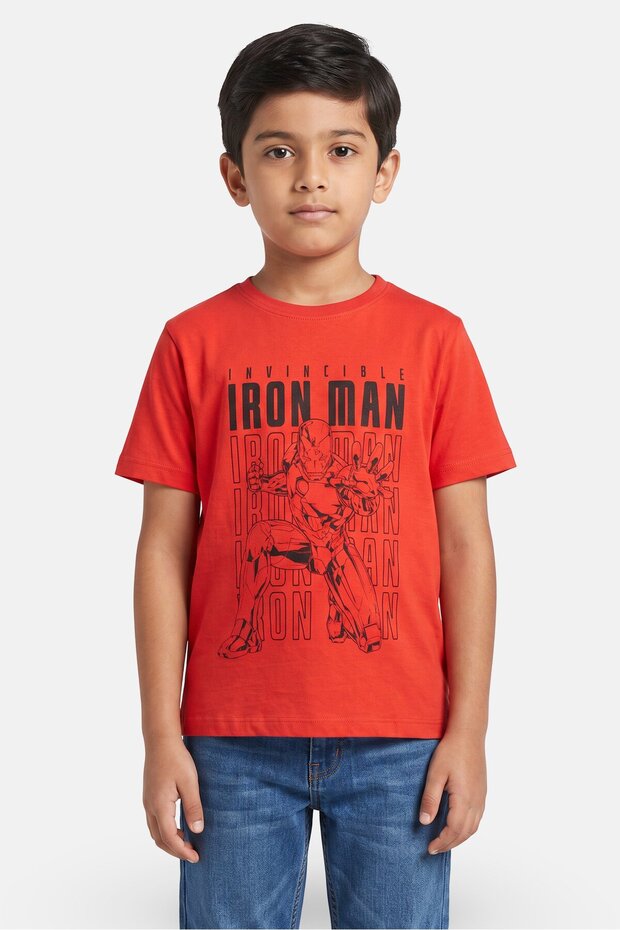 x Avengers Kids Boy Short Sleeve Iron Man Print T-Shirt, Red