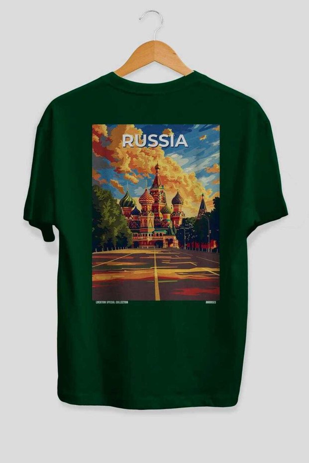 Moscow Russia Green Oversize Country City Back Printed Unisex T-Shirt 100% Cotton Premium