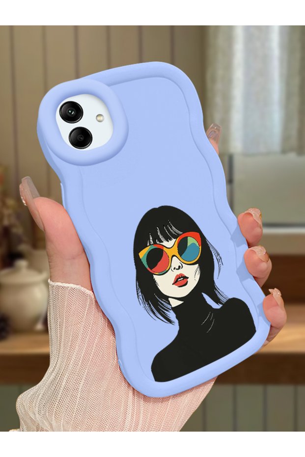 Samsung Galaxy A04 Compatible Case Camera Protector Blue Silicone Couple Phone Case Girl Pattern