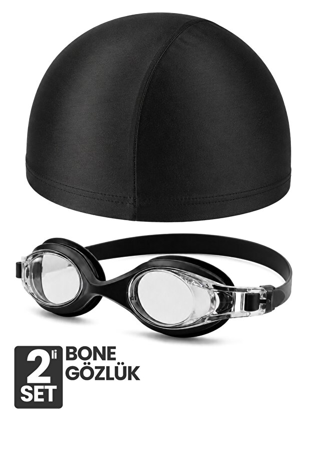 Set of Swimming Goggles, Fabric Cap, Swimming Pool and Sea Goggles