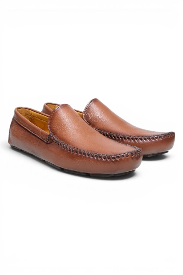 Antique Tan Color Laceless Genuine Leather Men's Shoes