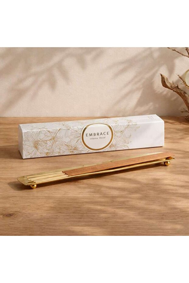 Embrace Intense Wood 40-Piece Incense Sticks with Holder - Gold