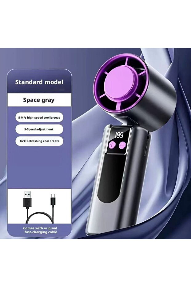Grey Portable Turbo Handheld Fan with Semiconductor Ice Sensation 199-Level Variable Speed Mini Air