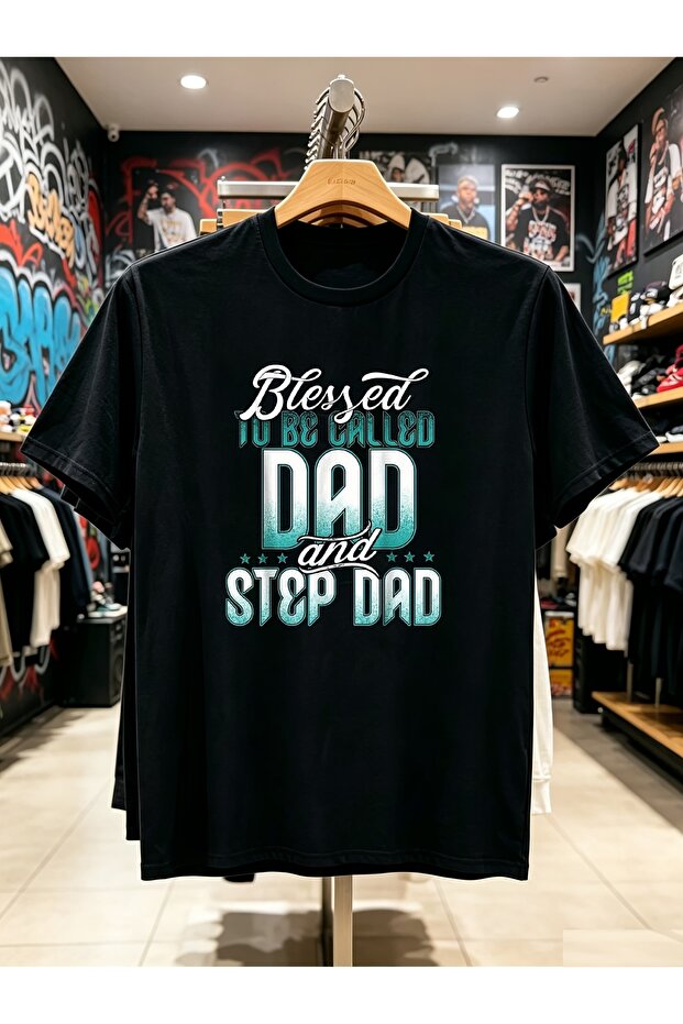 تي شيرت برسومات Blessed Dad Stepdad للرجال هدية مضحكة لعيد الأب قطعة واحدة