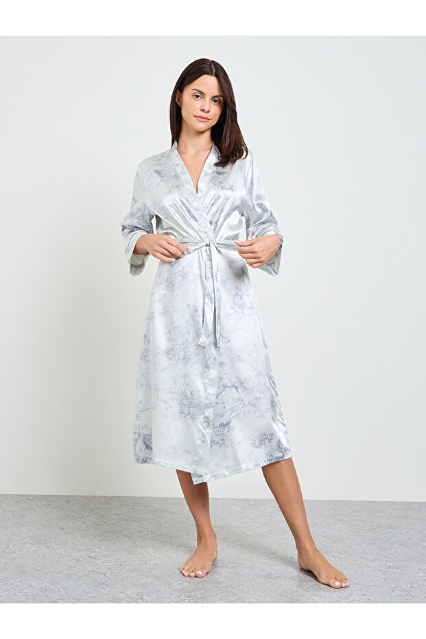 Grey Satin 3/4 Sleeve Robe