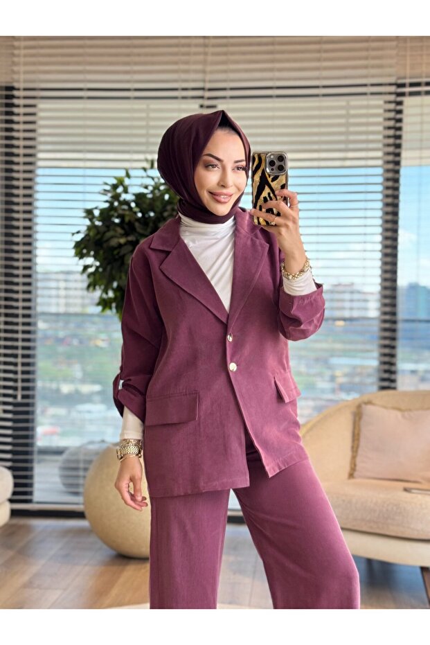 260151 Stylish Pants and Jacket Set Burgundy