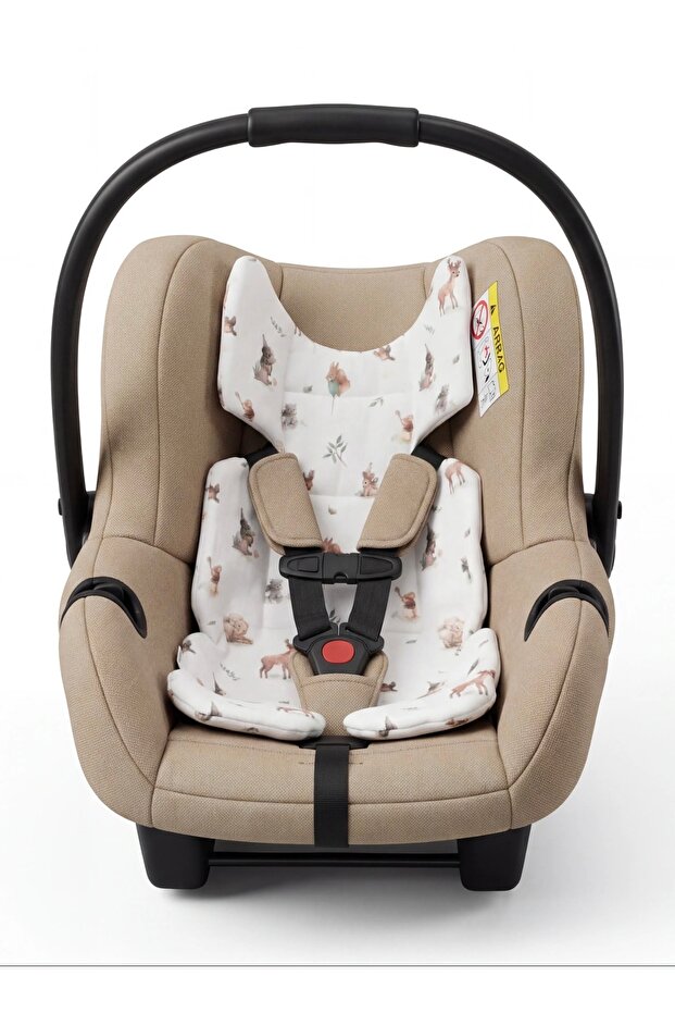 Junior Bunnies Tiny Forest Patterned Stroller Cushion | Double Layer Muslin Baby Carrier and Car Seat Cushion