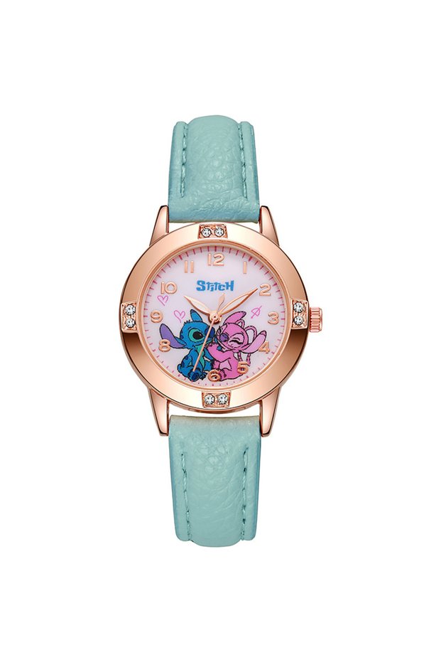 pdsdz-blue New Cartoon Pattern Stitch Girls Watches for Kids Leather Strap Children Watch with Rhine