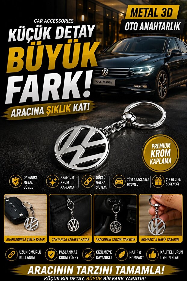 Metal Car Keychain with Volkswagen Logo