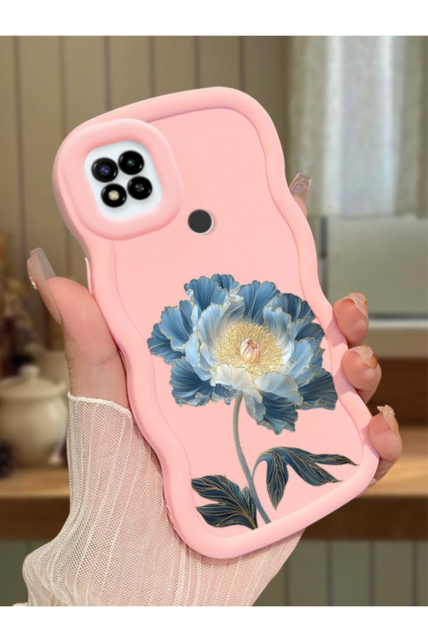 Redmi 9C Compatible Case Camera Protector Pink Silicone Couple Phone Case Floral Pattern