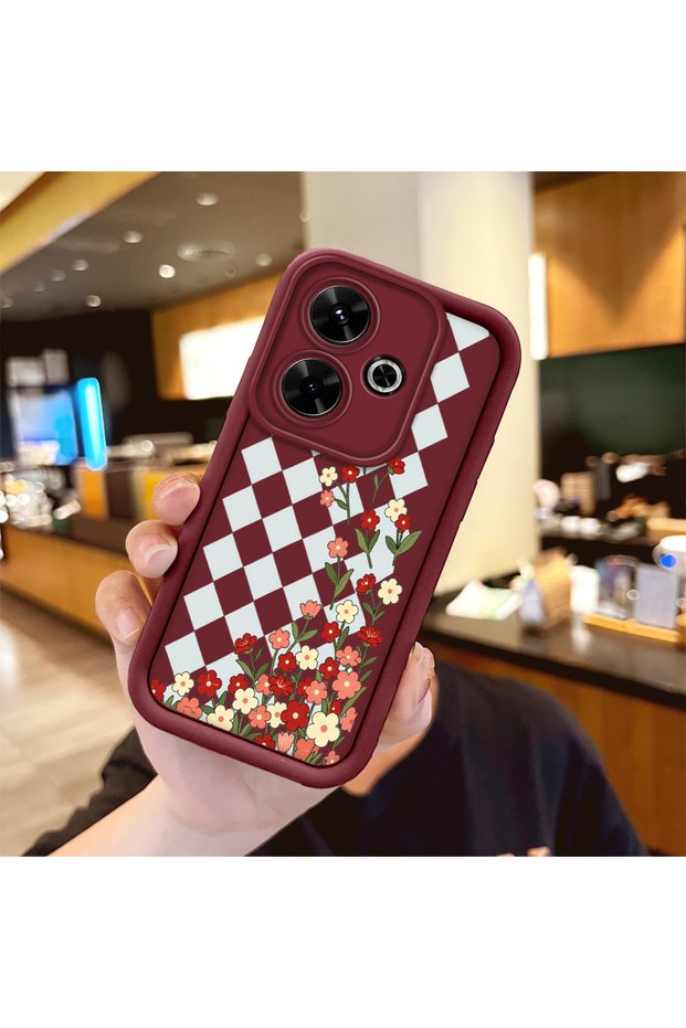 Xiaomi Poco M6 4g Compatible Case Camera Protector Claret Red Silicone Couple Phone Case Floral Pattern