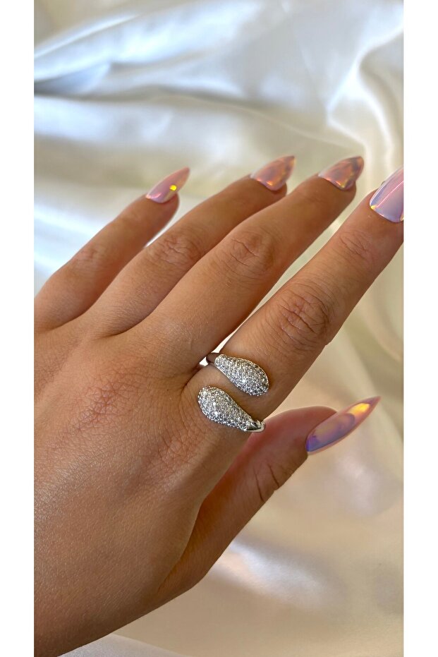 Women's Silver Color Spiral Cut Stone Adjustable Ring