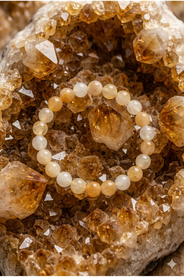Handmade Yellow Agate Round Natural Stone Flexible Bracelet
