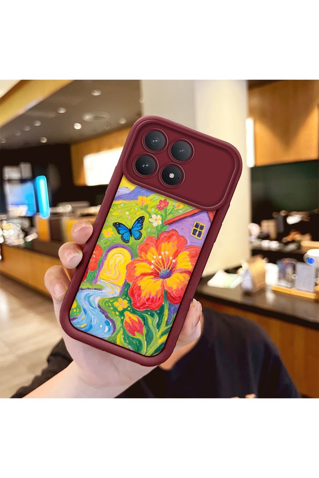 Poco F8 Pro 5g Compatible Case Camera Protector Claret Red Silicone Couple Phone Case Butterfly Pattern