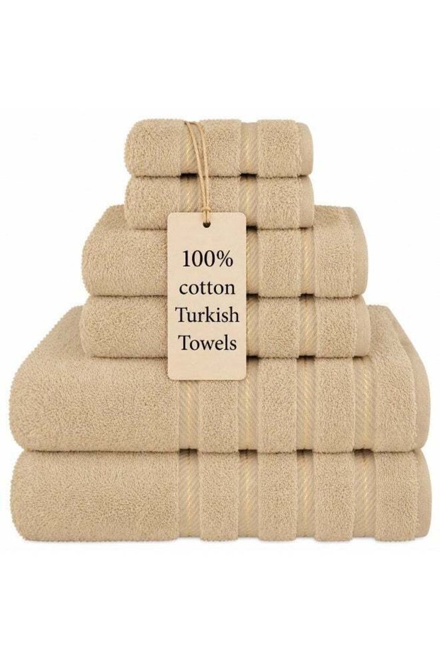 Safi Plus Towel Set Luxury Hotel Quality 600 GSM Genuine Combed Cotton, Super Soft & Absorbent Family Bath Towels 6 Piece Set - 2 Bath Towels, 2 Hand Towels, 2 Washcloths - Beige