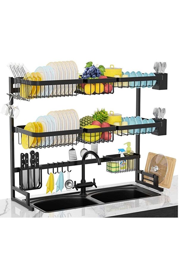 3 Layer Over The Sink Dish Drying Rack Organizer Black