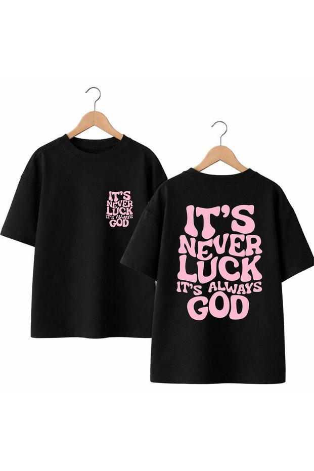 It S Never Back and Front Chest Printed 100% Cotton Oversize Loose Regular Fit Crew Neck T-Shirt