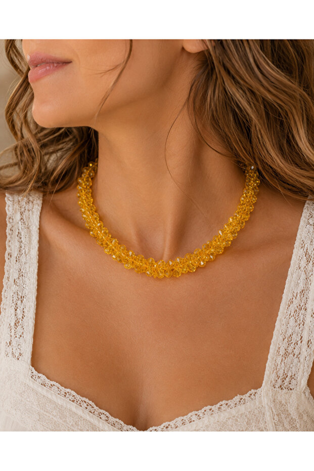 Women's Virgo Yellow Crystal Bead Handmade Knitted Necklace Bijouterie Gift Accessory