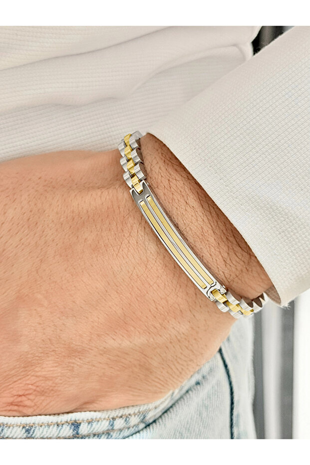 Yellow and Silver Steel Men's Bracelet Frj10121A-D 2 Year Warranty Gift Boxed
