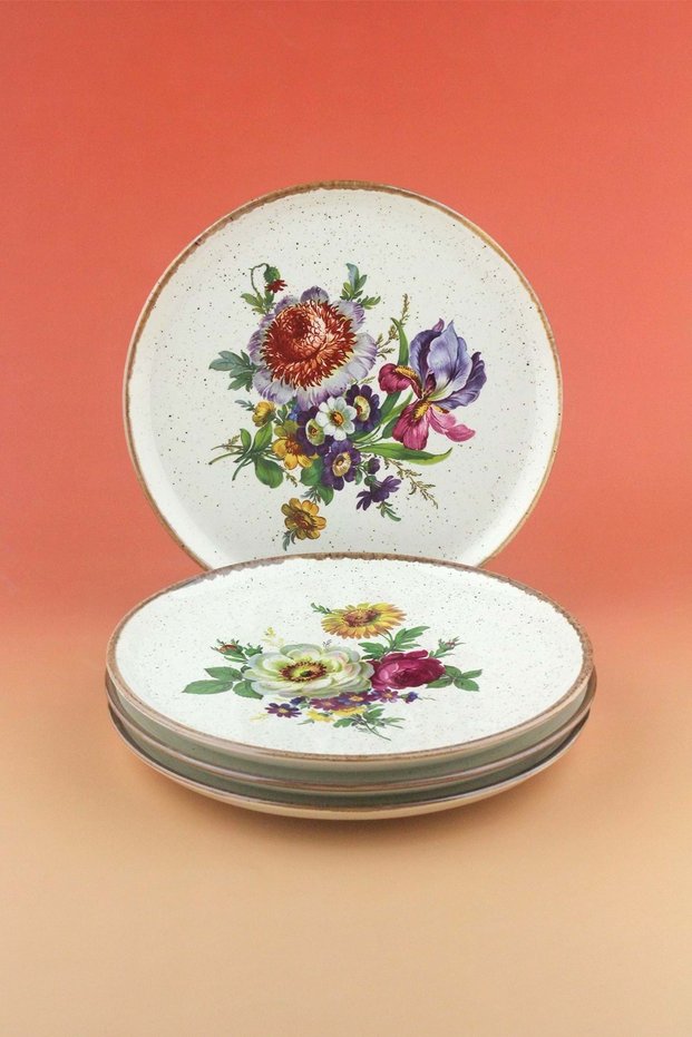 Retro Bouquet 4-Piece Porcelain Cake Plate