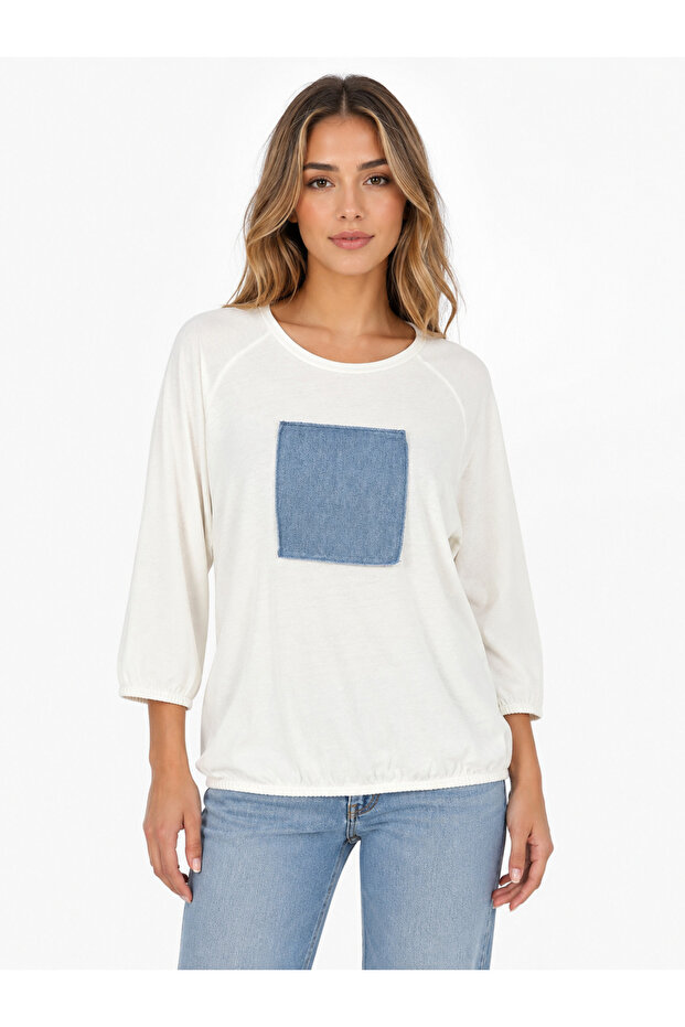 Women's Relaxed Fit Blouse - Blue with Pocket Detail