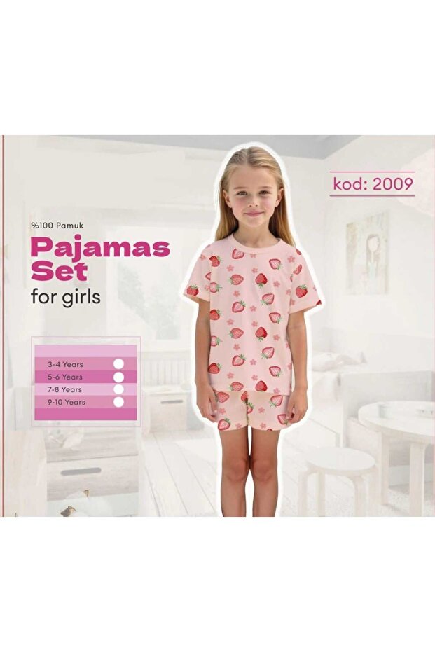 Strawberry Patterned Girls Pajama Set
