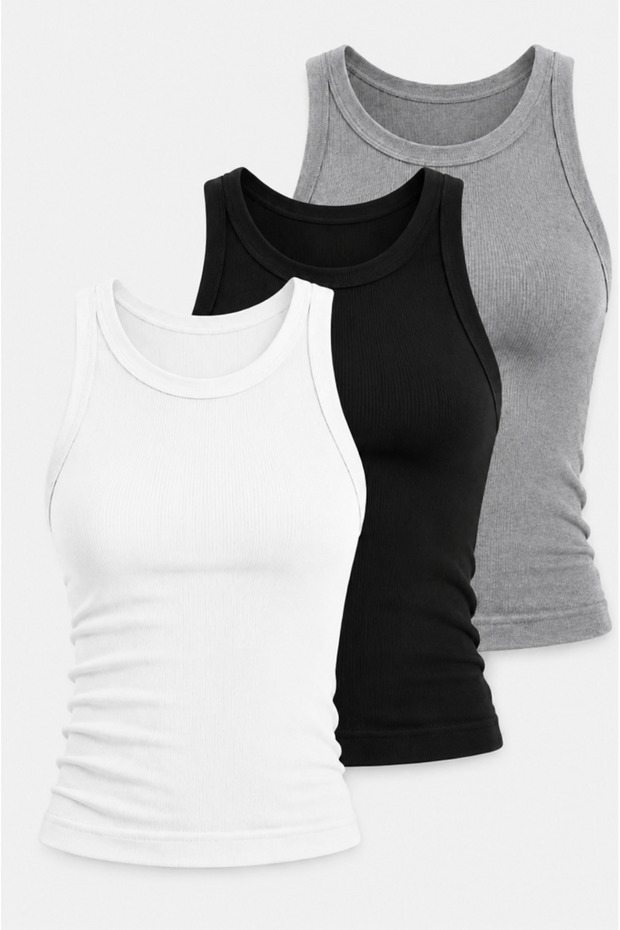 3-Pack Women's Premium Textured Ribbed Halter Neck Cotton Undershirt