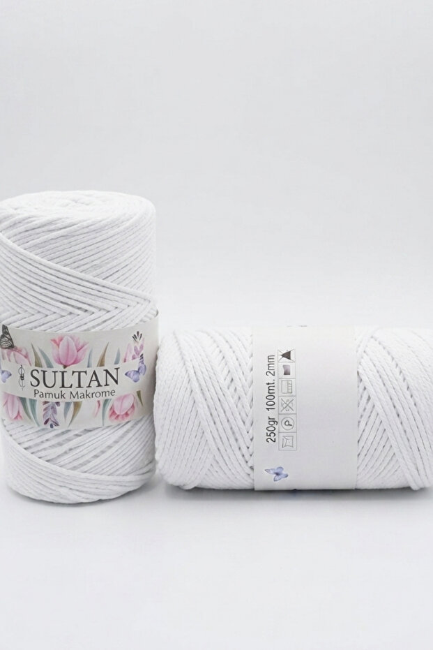 1 piece sultan cotton macrame 260 gram 100 meter 2 mm rope bag amigurumi basket supla material - color: 0002 optical