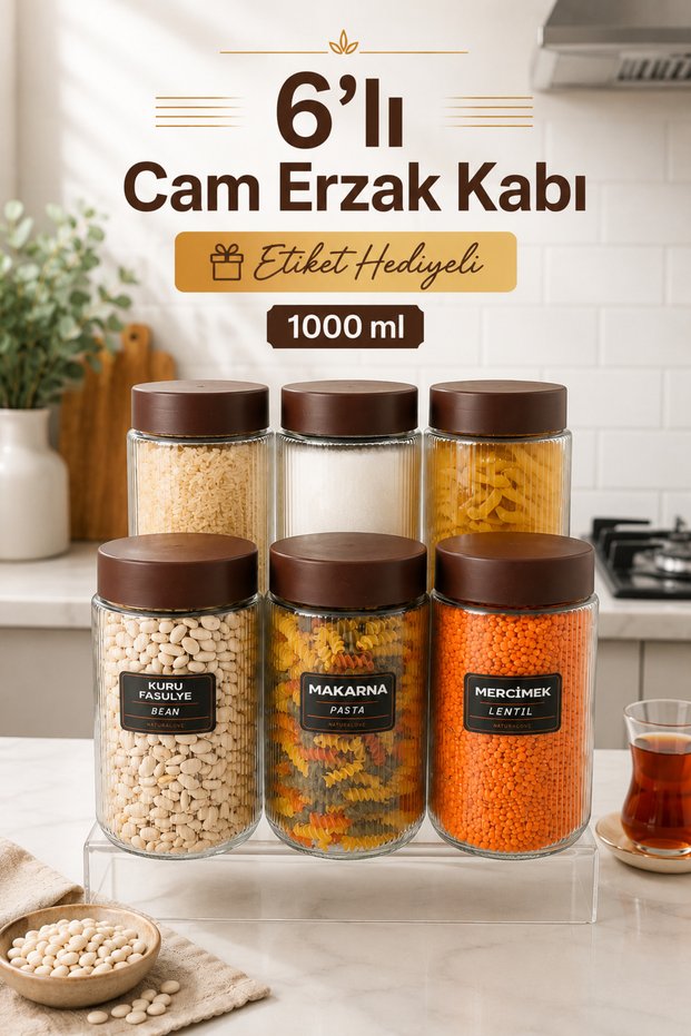 Set of 6 Glass Food Storage Containers – 1000 ml Glass Jars with Airtight Lids