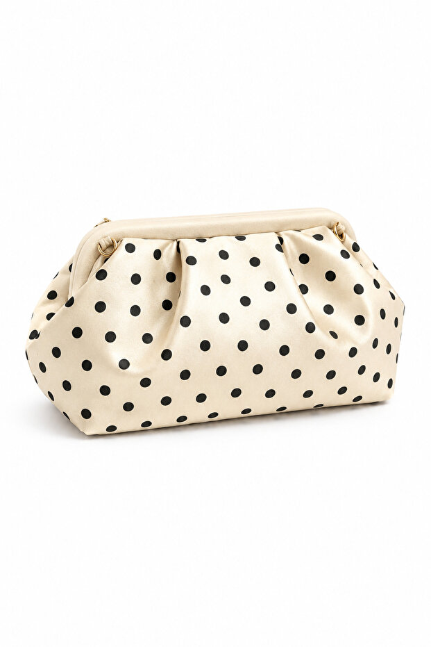 Women's Luxury Polka Dot Drawstring Hand and Shoulder Bag - Cream