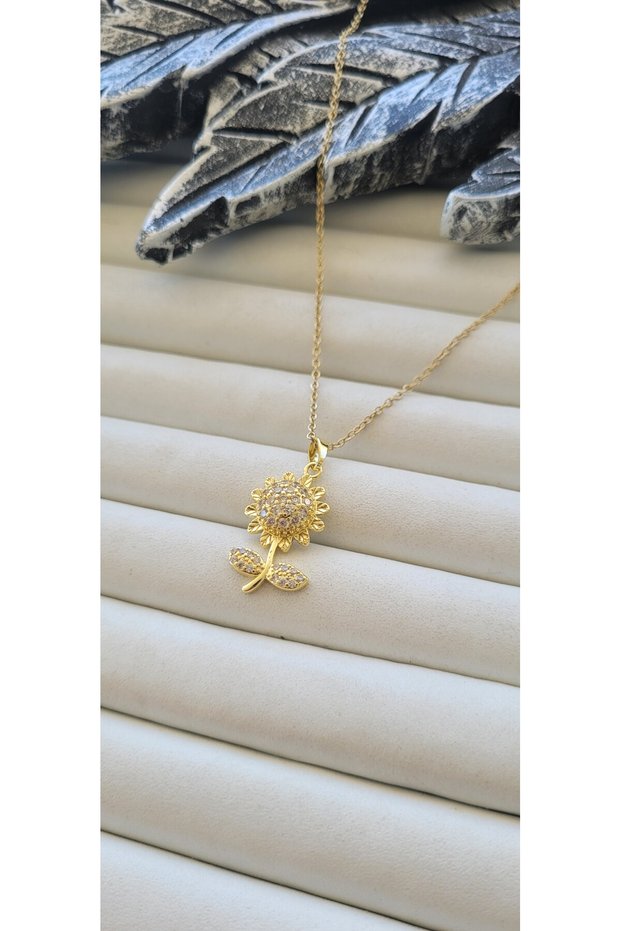 Steel Zircon Stone Sunflower Necklace – Gold Color Women's Necklace