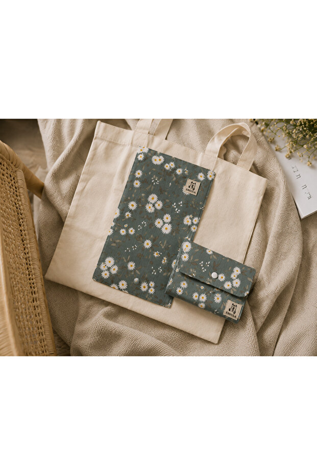 Foldable Floral Patterned Cloth Bag – 100% Cotton Fabric with Organizer Pocket for Shopping, Daily Use, and as a Shoulder Bag