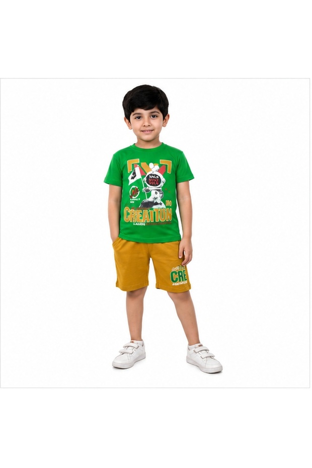 Boys' Summer Astronaut Patterned T-Shirt and Shorts Set