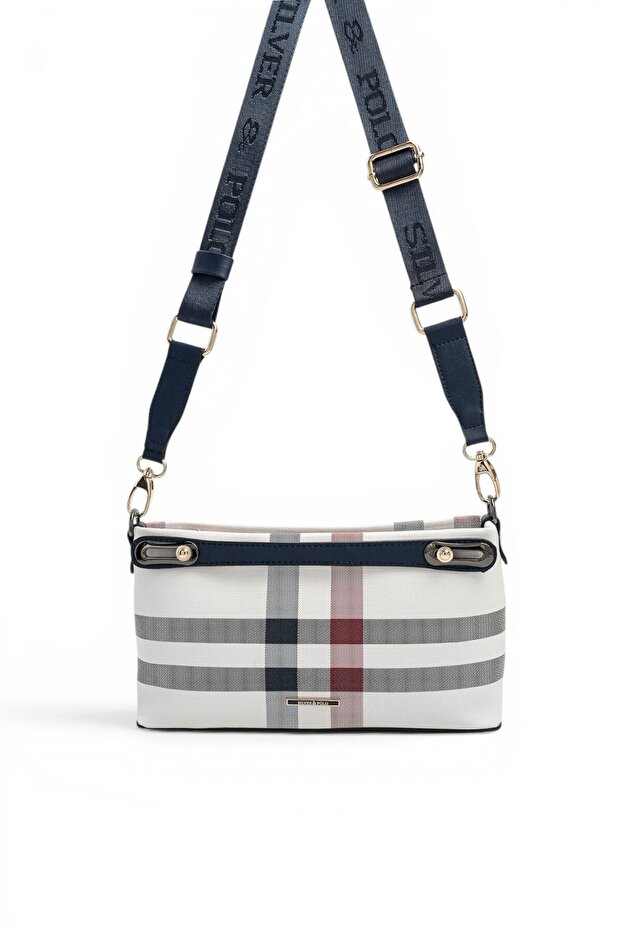 White - Navy Blue Plaid Women's Crossbody Bag Sp1288