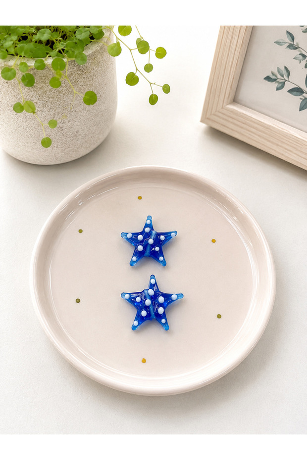 Handmade Cobalt Blue Sea Star Murano Glass Beads (2 Pieces)