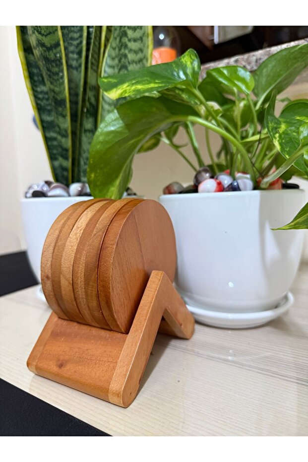 Solid wooden coaster- set of 6 with wooden Holder