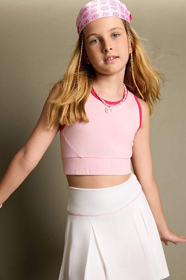 Crew Neck Printed Light Pink Tank Top for Girls H4557A826Sm