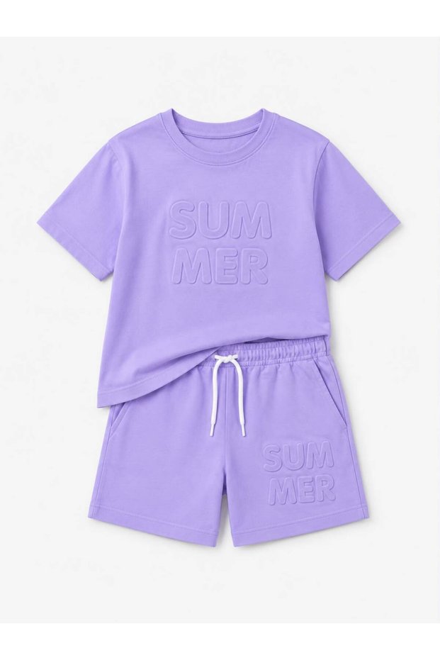Girl's Summer Embossed Letter T-Shirt and Shorts Set