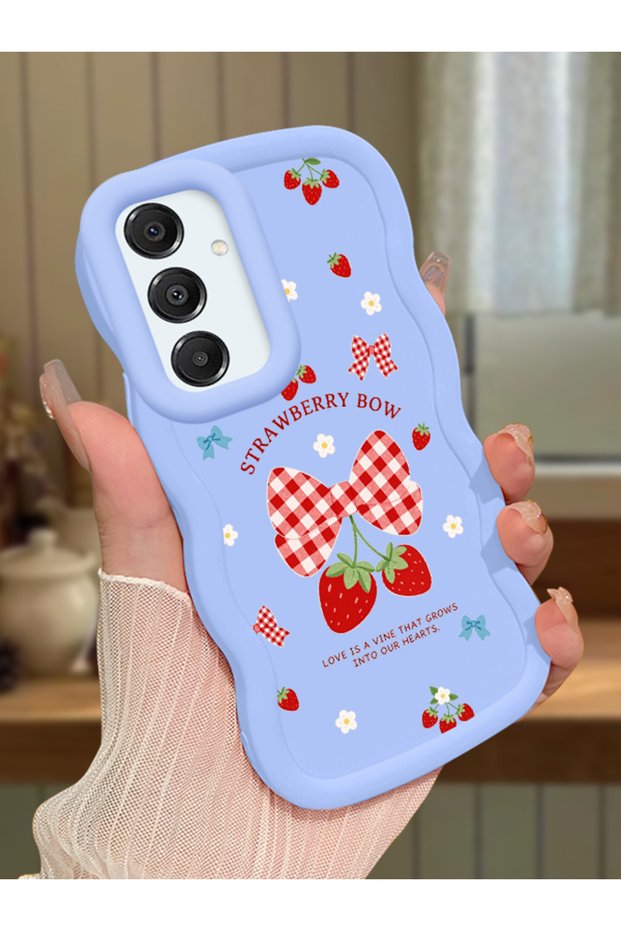 Samsung Galaxy A16 Compatible Case Camera Protector Blue Silicone Couple Phone Case Strawberry Pattern