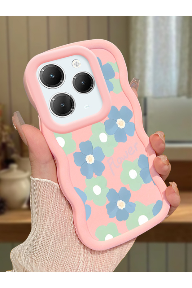 Infinix Hot 40 Pro Compatible Case Camera Protective Pink Silicone Couple Phone Case Floral Pattern