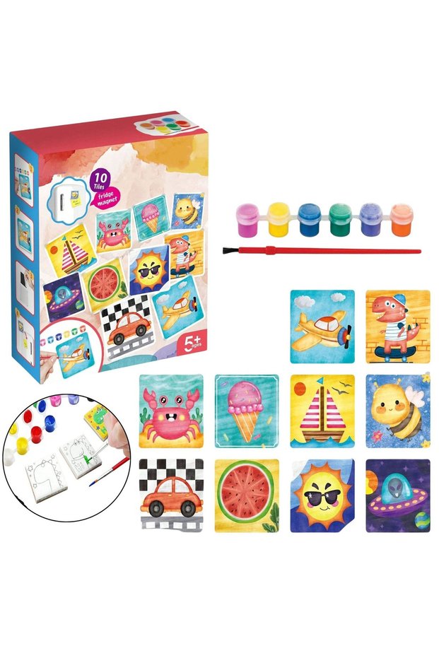 Tile art Fridge Magnet Kit for Boys and Girls 27 Pcs Tile Painting and Sketching Kit with Tiles Magnets, Colors and Brush Gift for girls and boys Ages 3 4 5 6 7 8 9 10