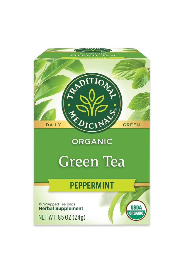 Organic Green Tea Peppermint Tea, 16 Tea Bags | Supports Heart Health, Kosher, Non-GMO, Caffeine-Free