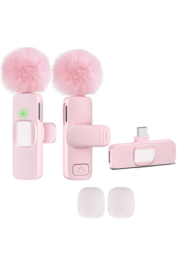 PINK-USB C-K1H Wireless Lavalier Microphone USB C Mini for iPhone 17/16/15 Android Noise Reduction