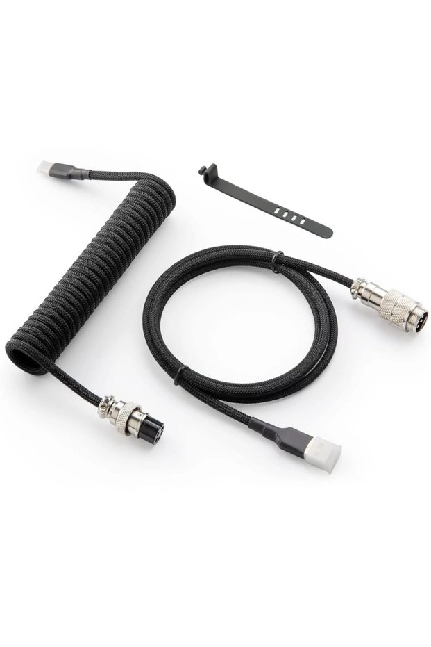 1.8m black Coiled USB-C Cable, Detachable Metal Aviator, 1.5M Double-Sleeved Braided, USB-A to USB-C