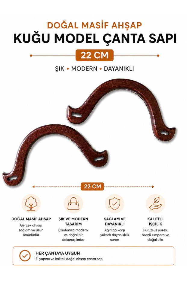 Natural Solid Wood Swan Model Bag Handle 22 cm 1 Pair (2 Pieces) Handmade Bag Handle Bag Accessory