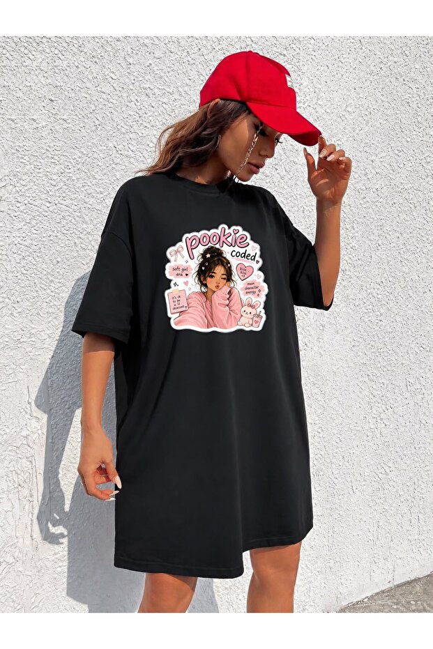 Women's Extra Long Oversize Soft Girl Figure Printed T-Shirt