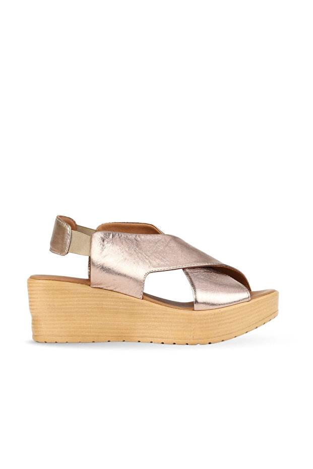 Mink Shiny Leather Women's Wedge Heeled Sandals