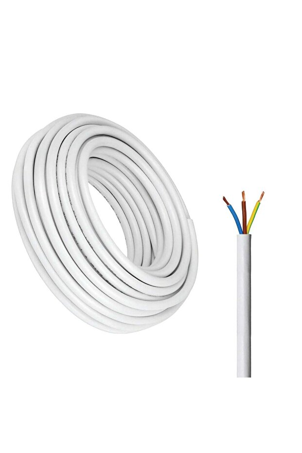 3-Core Electrical Cable, White PVC Insulated Power Wire, Flexible Copper Conductor (3 CORE 1 METER, 2.5MM)
