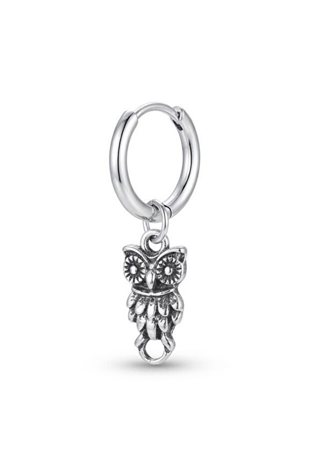 Unisex Silver Color Surgical Steel Dangle Owl Figured Hoop Earring 1 Piece